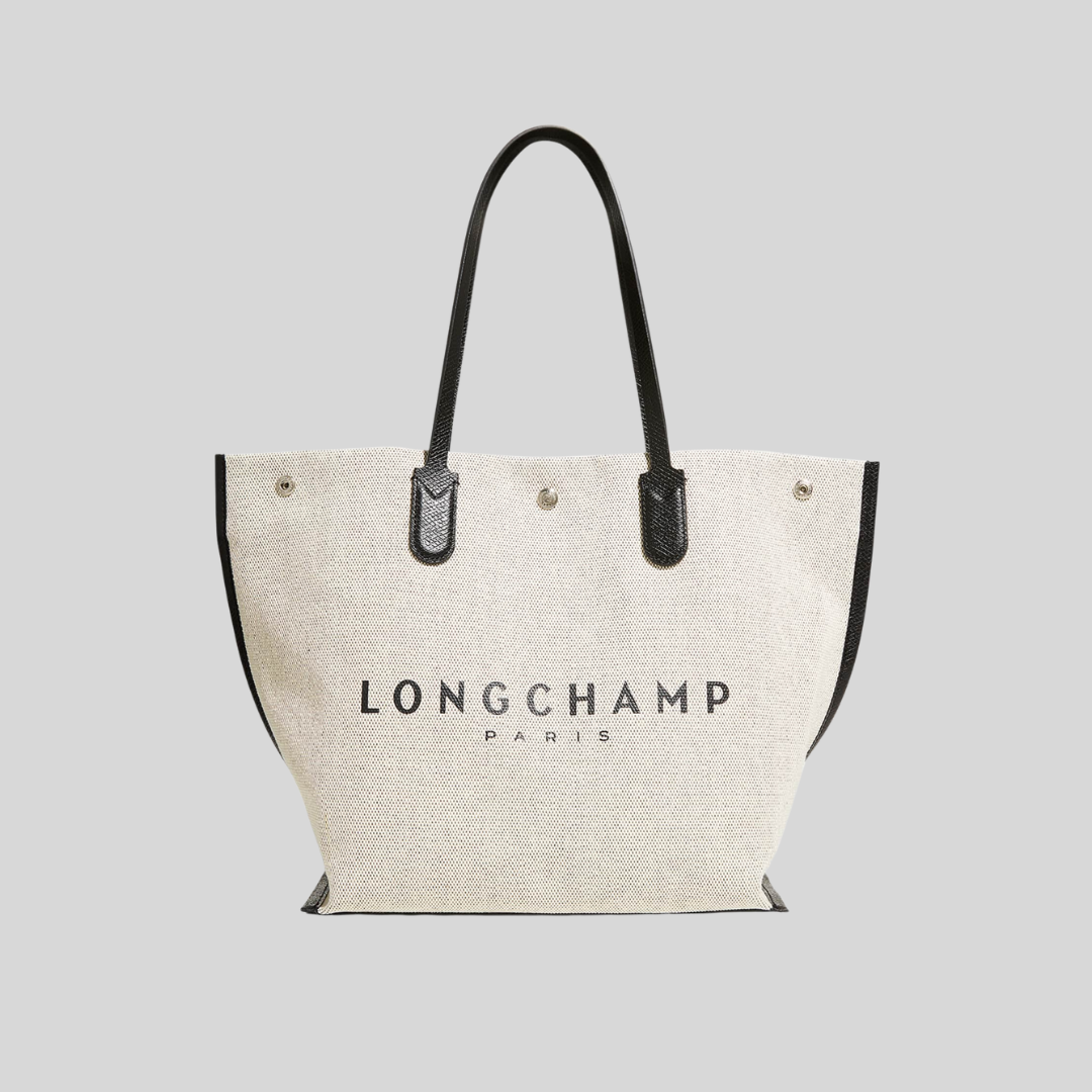 Longchamp Ecru Horse Logo Essential Canvas Tote Bag